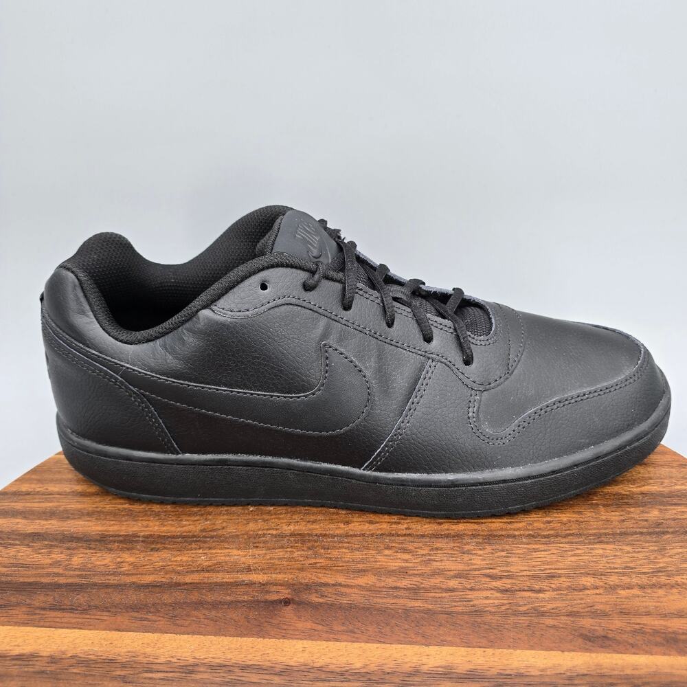 Nike Ebernon Low Shoes Mens 11 Triple Black Leather Lace Up Athletic Sneakers